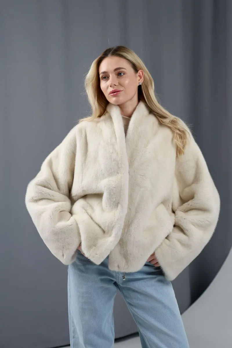A pearl-toned mink coat