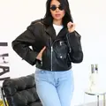 Biker jacket with voluminous shoulders