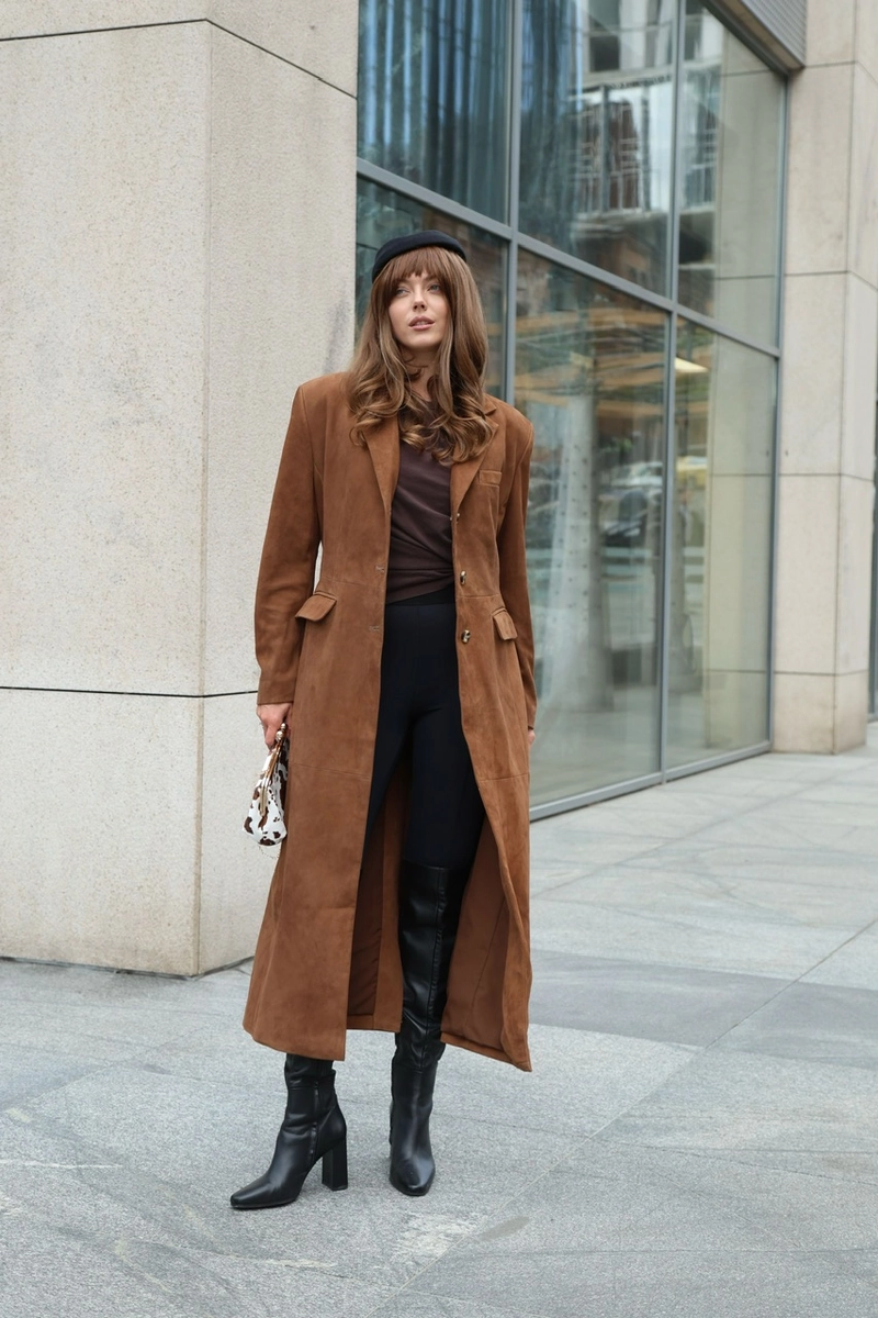 Fitted suede cardigan