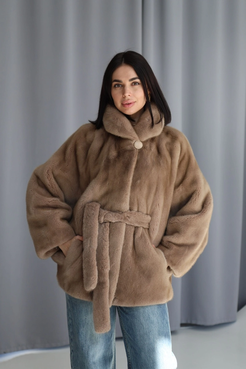 Auction mink coat in pastel color