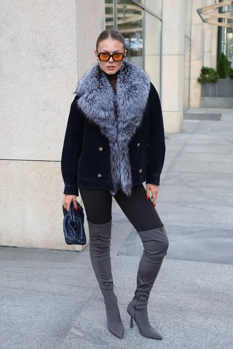 Parka with fox fur in Deep Blue