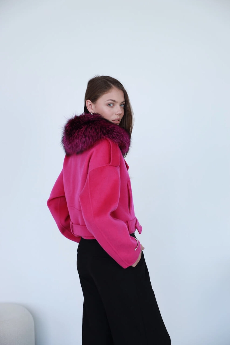 Short fuchsia alpaca leather jacket