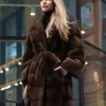 Basic mink coat in walnut color