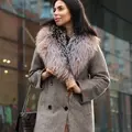 Cashmere coat with fox fur trim
