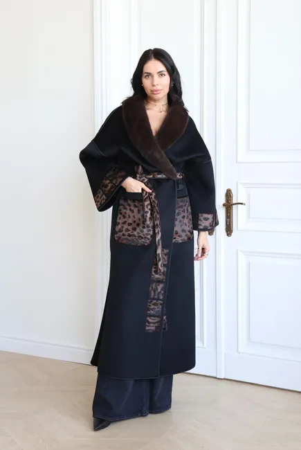 Wool coat with mink and Kovalino fur trim