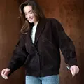 Suede bomber jacket with buttons