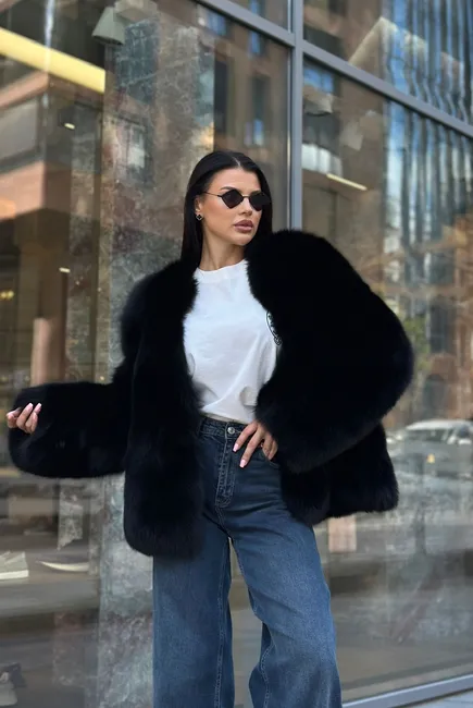 Black auction fox fur coat