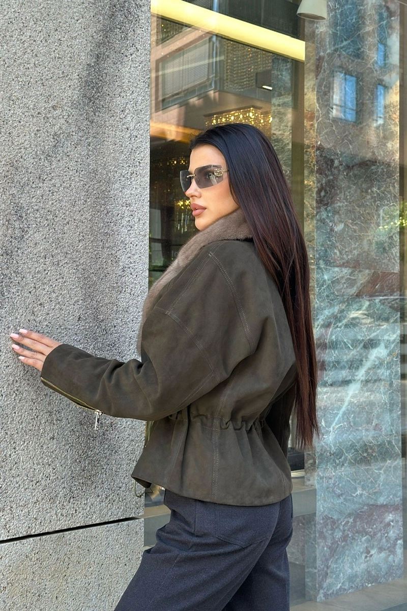 Suede jacket with mink fur