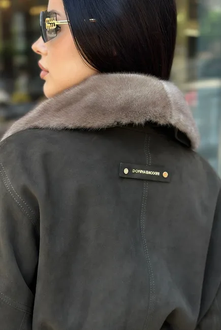 Suede jacket with mink fur