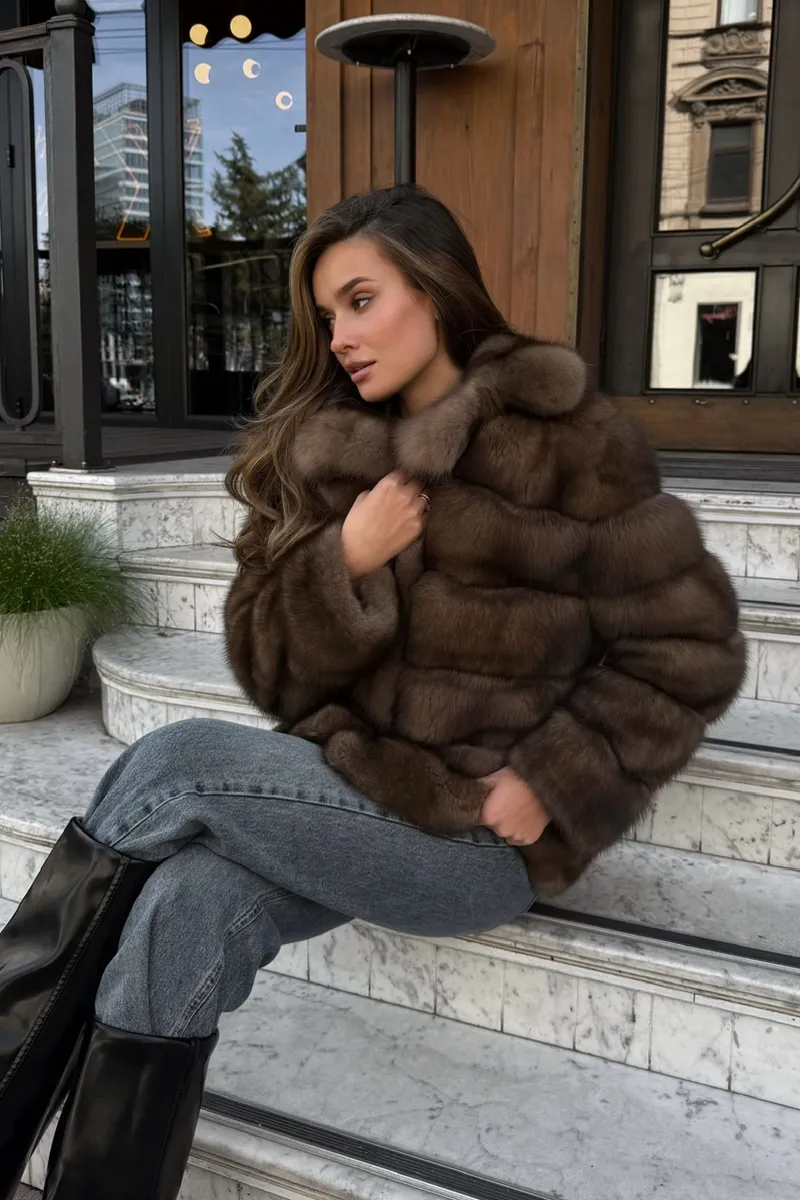 Auction sable fur coat in Tortora Graphite color