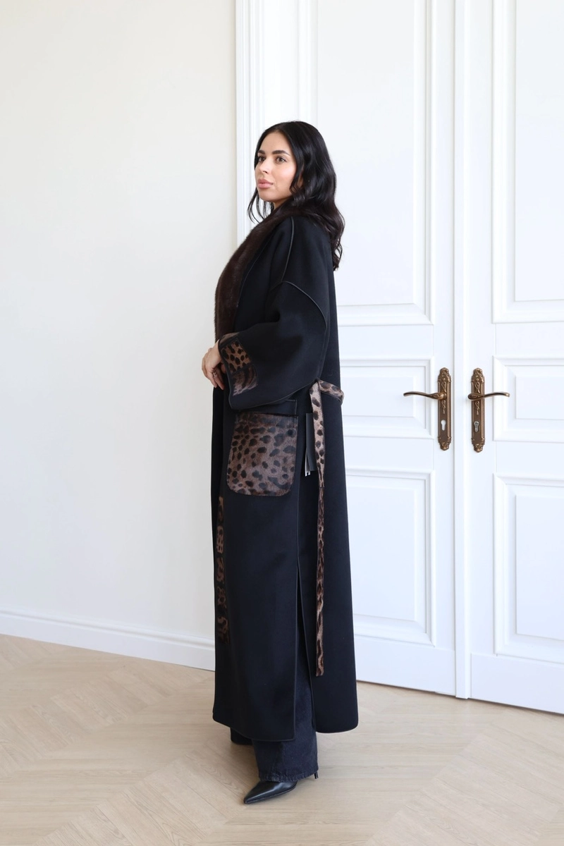 Wool coat with mink and Kovalino fur trim