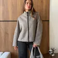 Cropped cashmere coat with a matching bag