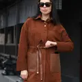 Long suede jacket in whiskey color