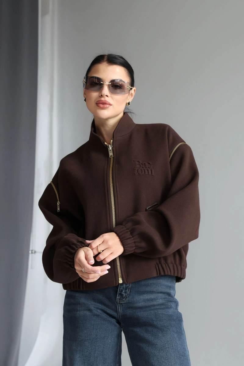 Cropped bomber-coat in chocolate color