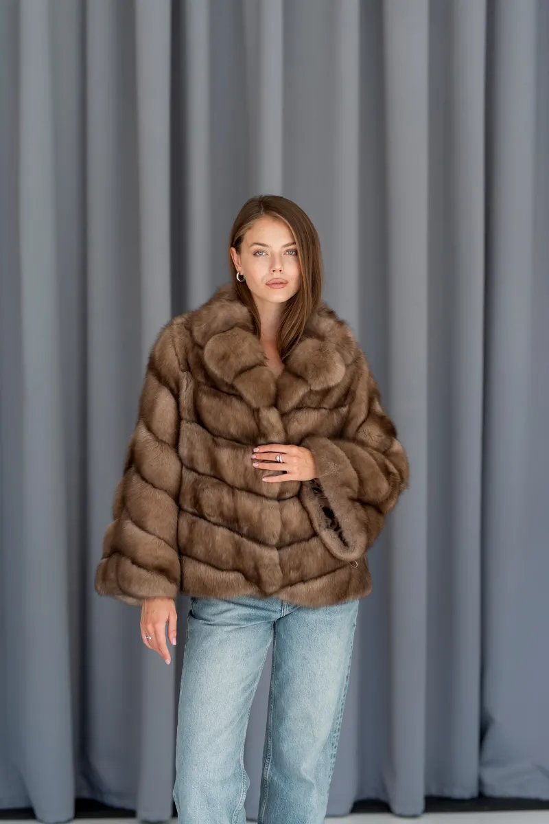 Sable fur coat with puffy sleeves