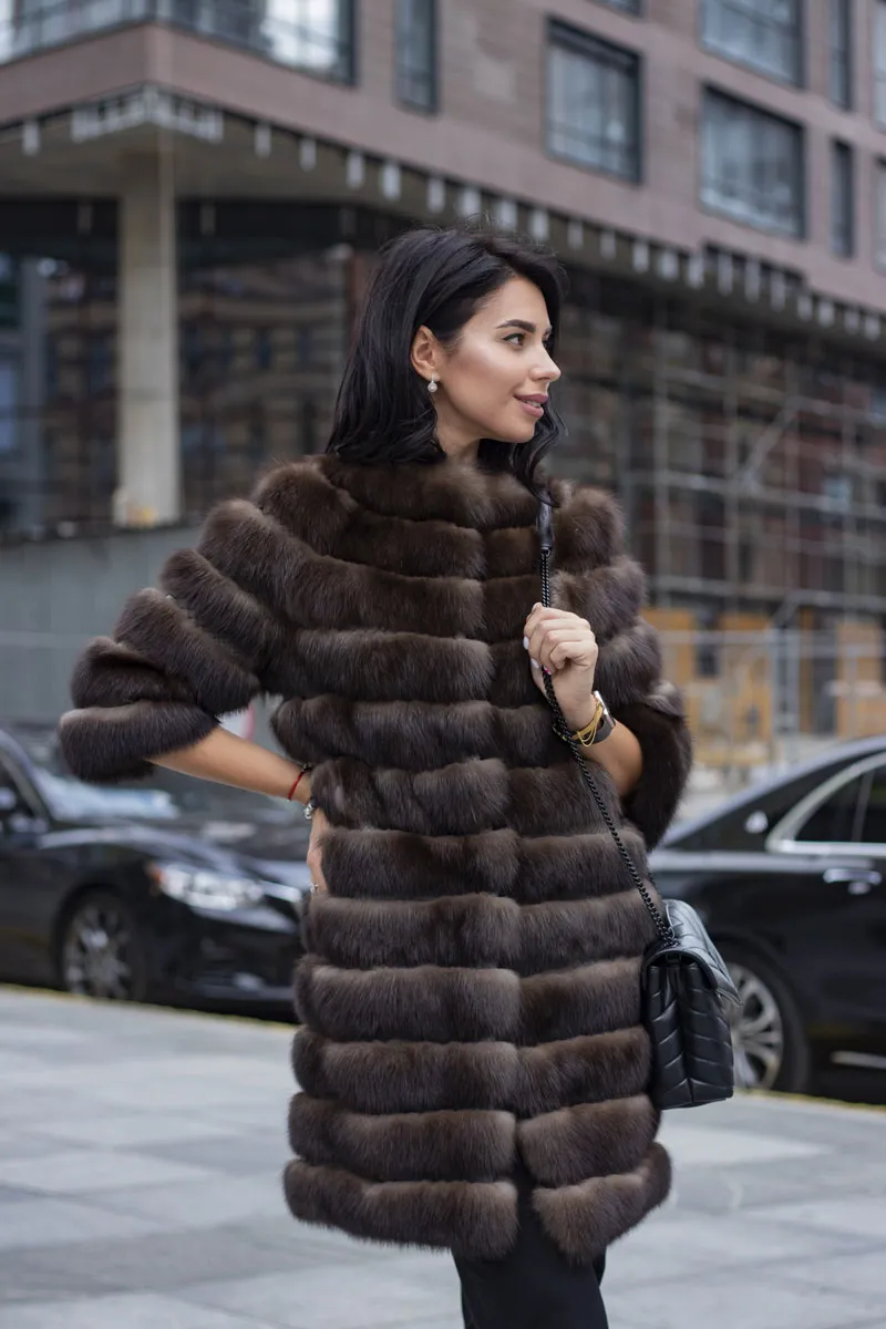 Exclusive fur coat from Sable in combination with skin of a python