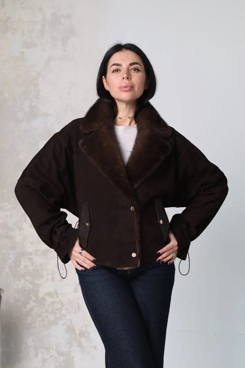 Jacket made of genuine suede in chocolate color