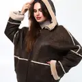Дублянка з капюшоном із овчини merino у кавовому кольорі 