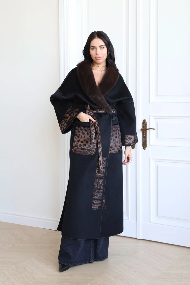 Wool coat with mink and Kovalino fur trim
