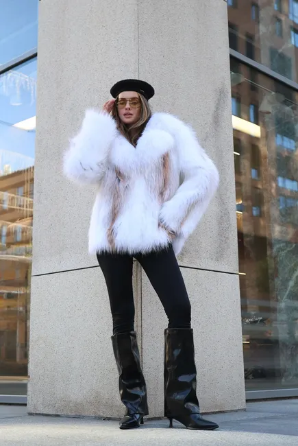 Fur coat made of Arctic fox in white color