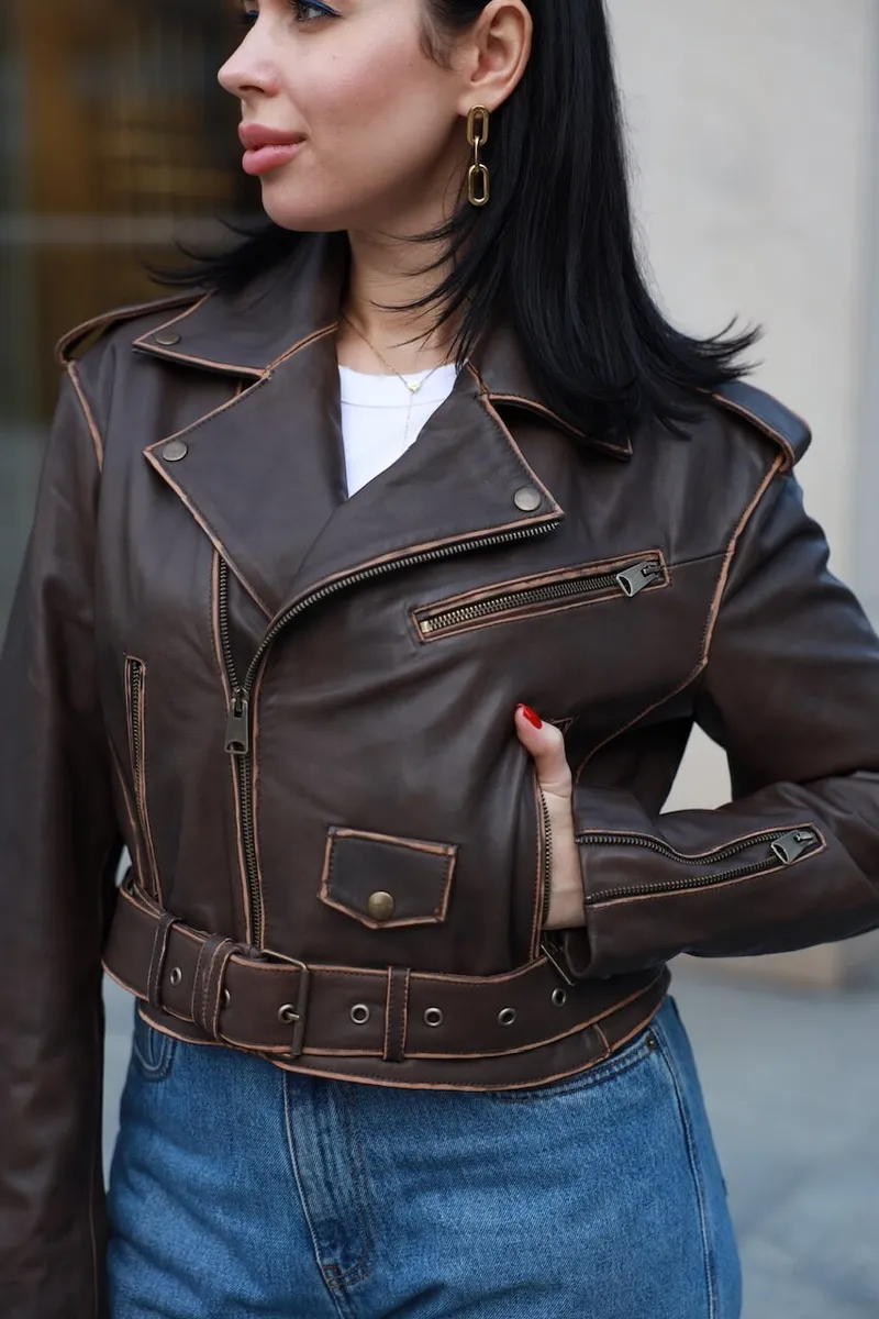 Vintage style cropped biker jacket buy Dnipro, Ukraine - PORTO