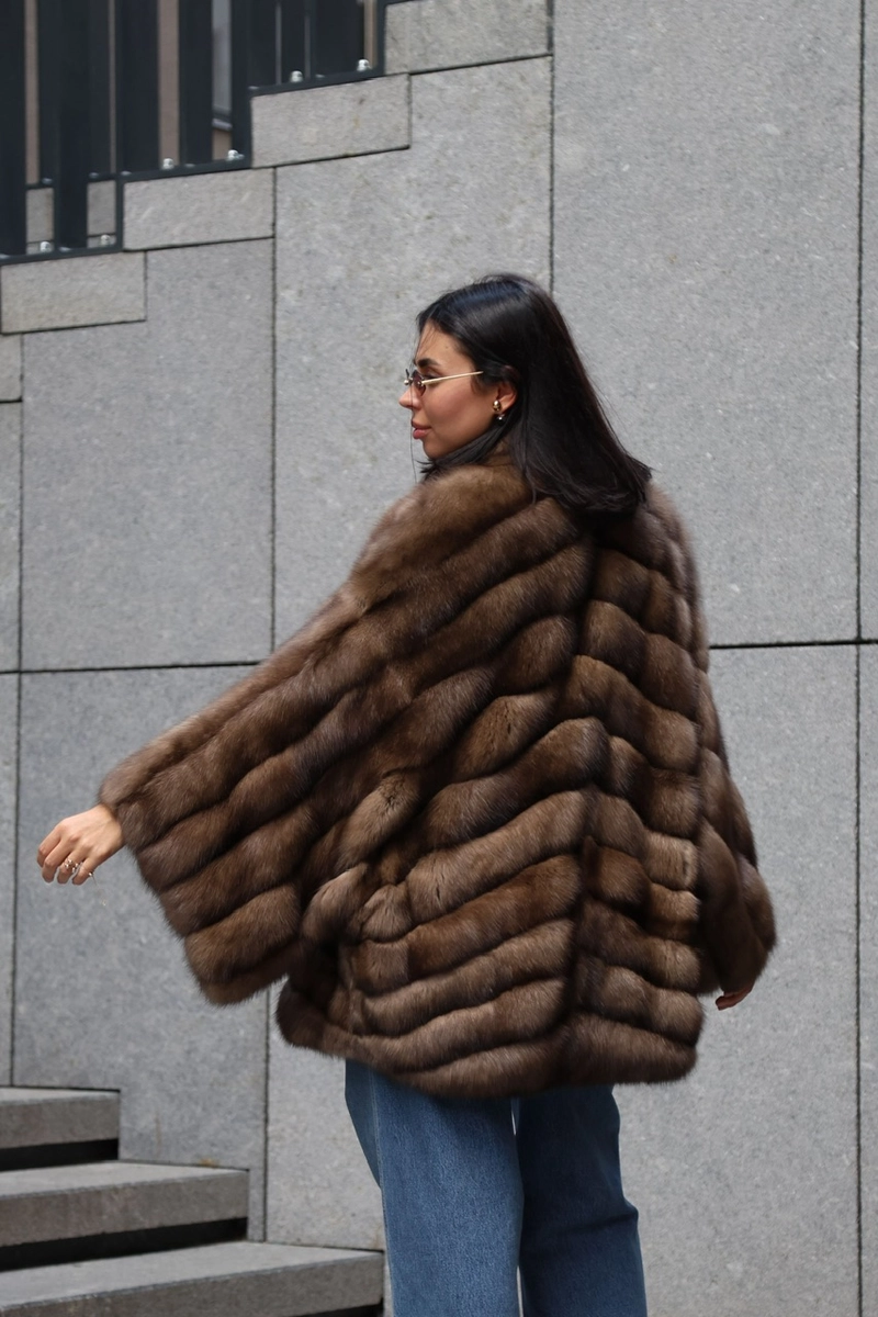 Sable fur coat with shawl collar