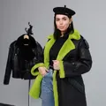 Merino sheepskin coat in apple green color