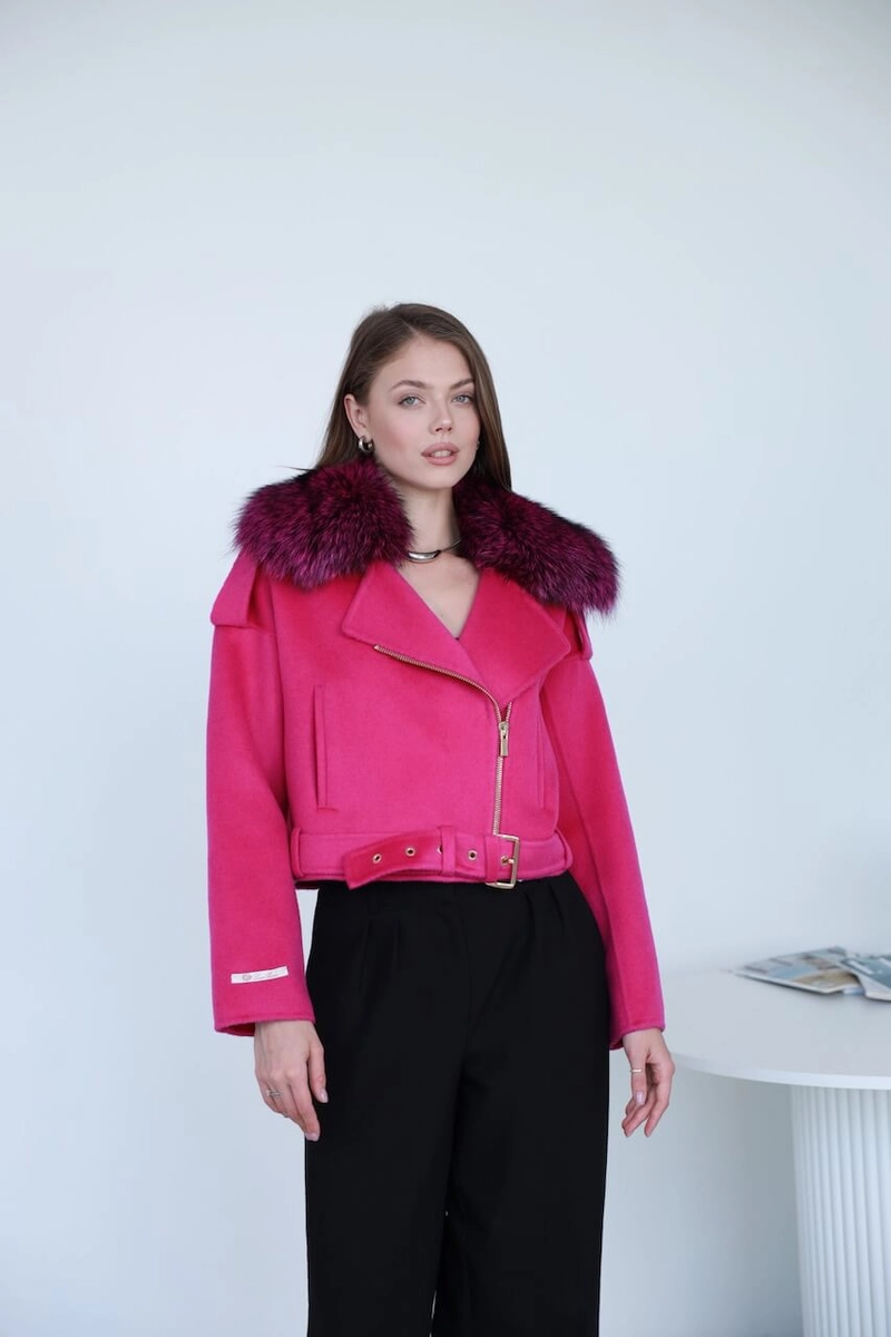 Short fuchsia alpaca leather jacket