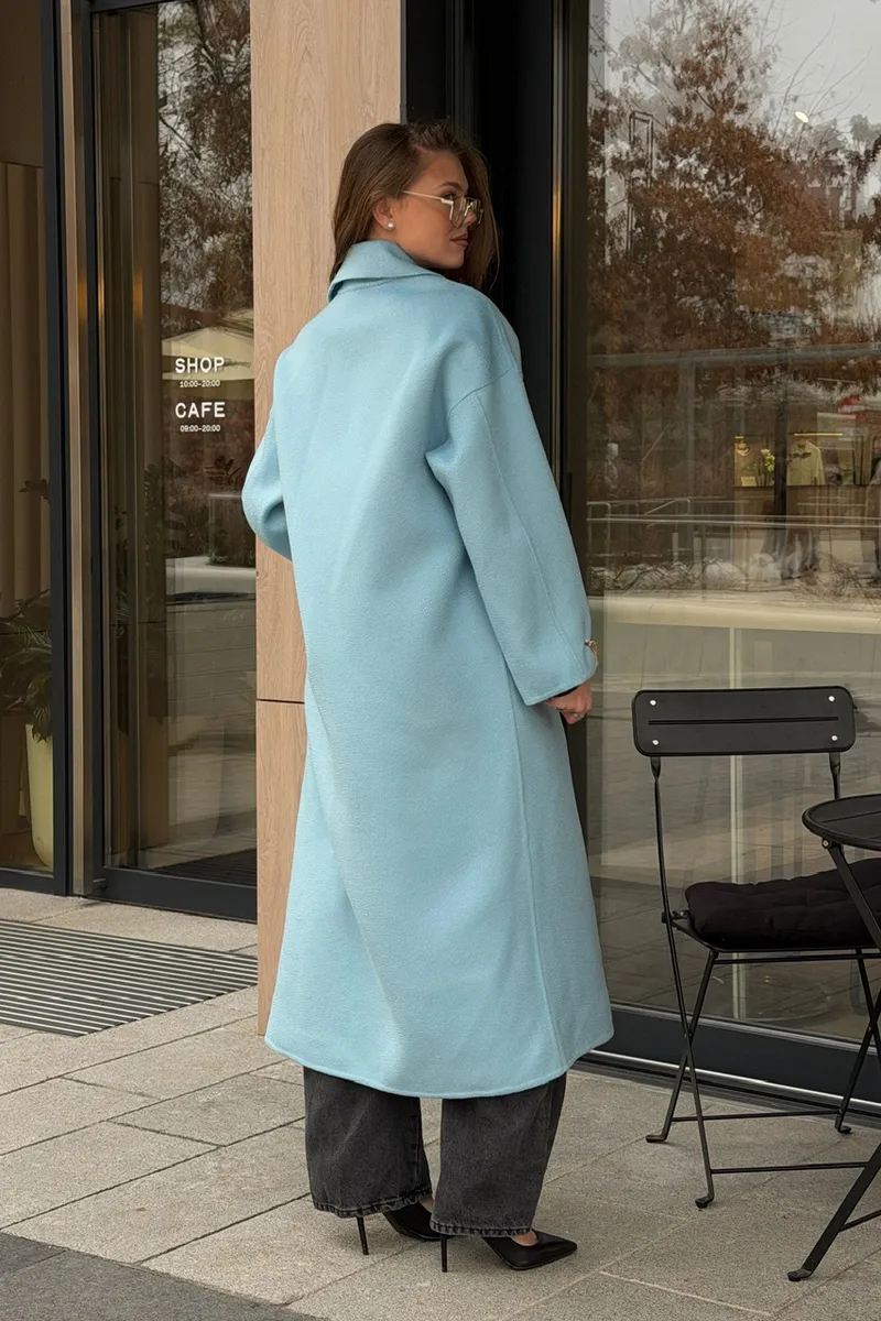 Блакитне пальто з тканини Loro Piana
