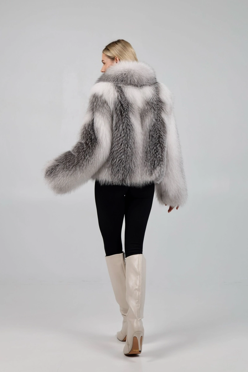 Fox fur coat in a shadow fawn shade