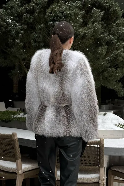 Shadow Fox fur coat made from auction fox in grey-white