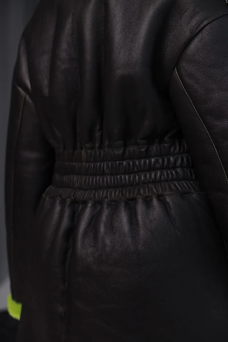 Merino sheepskin coat in apple green color