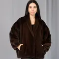 Mink fur coat with a shawl collar in brown color