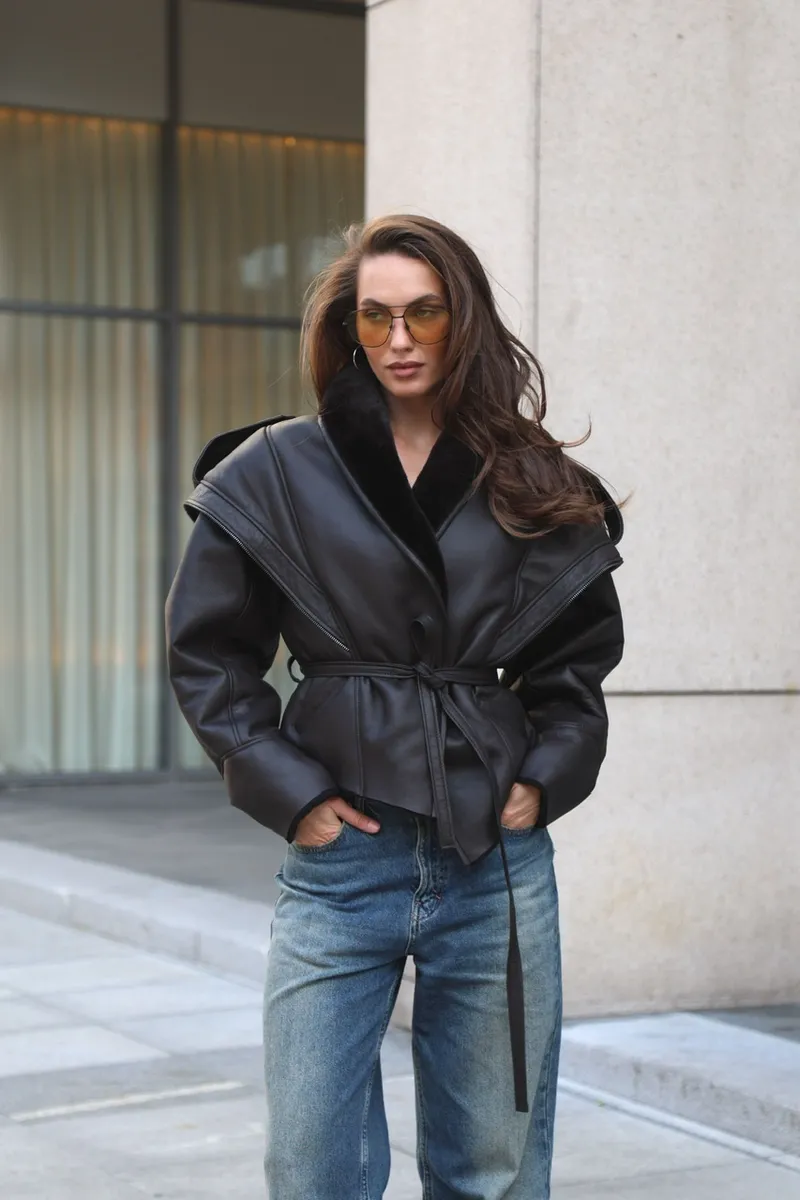 Merino Shearling Coat with Belt