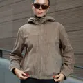 Basic light beige suede bomber jacket
