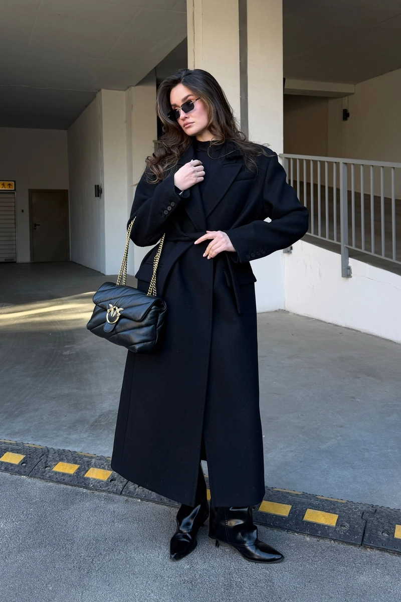 Black coat with a straight cut