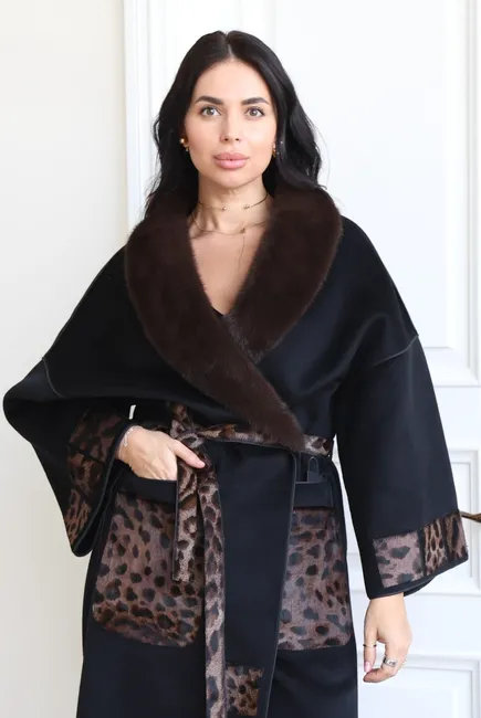 Wool coat with mink and Kovalino fur trim
