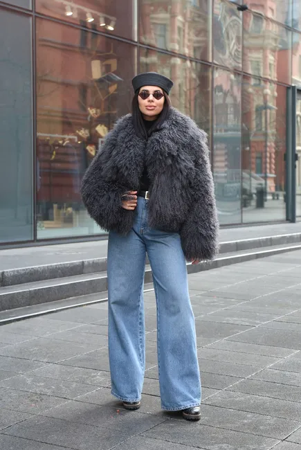 A graphite-colored coat made of llama fur