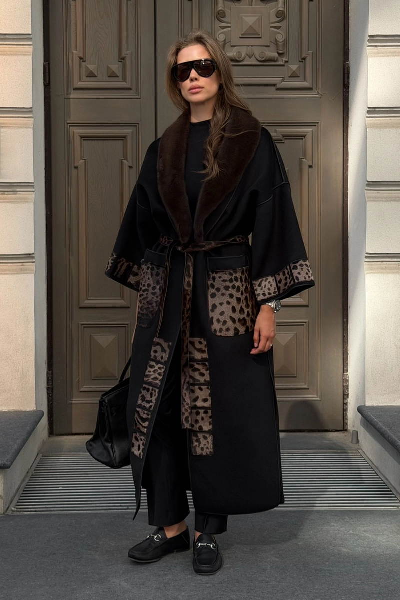 Wool coat with mink and Kovalino fur trim