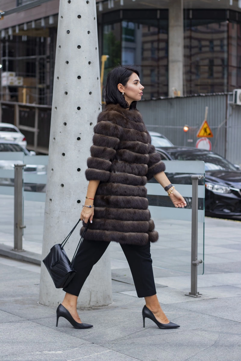 Exclusive fur coat from Sable in combination with skin of a python