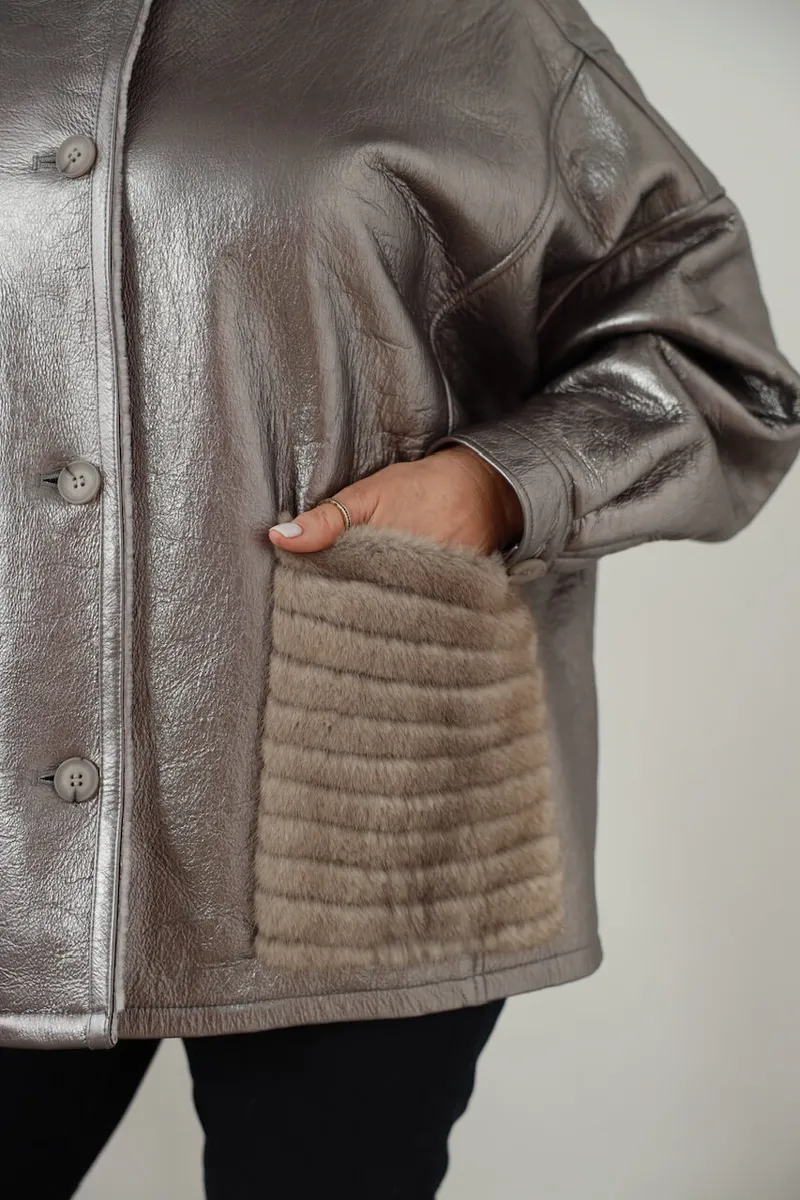 Дубленка oversize с мехом норки 