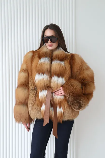 Red fox fur coat made of silver fox