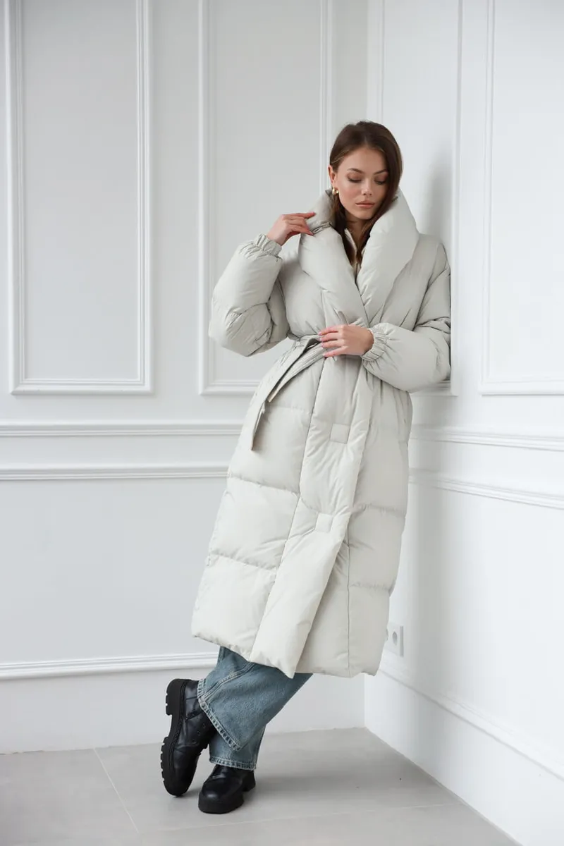  Laconic down jacket in light gray color