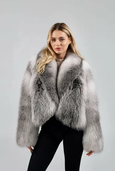 Fox fur coat in a shadow fawn shade