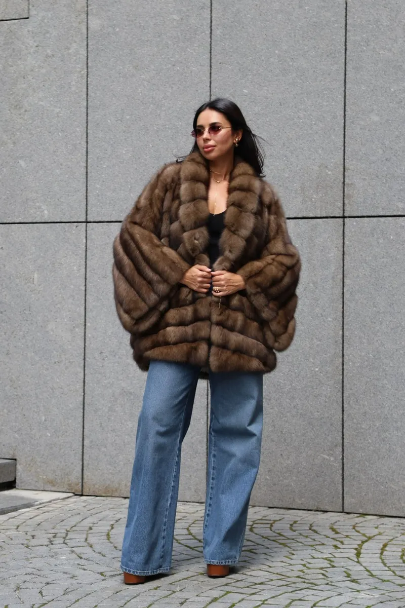 Sable fur coat with shawl collar