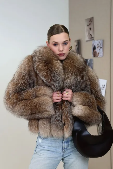 Fox fur coat with a shawl collar