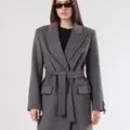 Gray straight cut coat in maxi length