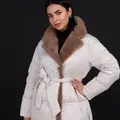 Down jacket in white with mink fur trim