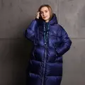 Синий пуховик с капюшоном 