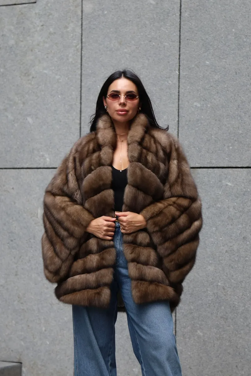 Sable fur coat with shawl collar